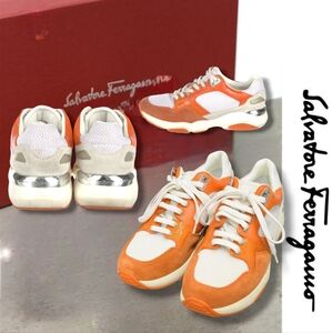SALVATORE FERRAGAMO Off-Duty Lisbona Colorblock Orange Leather Sneakers Women